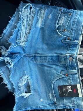 Levi's Light Blue Distressed Ripped Denim Shorts